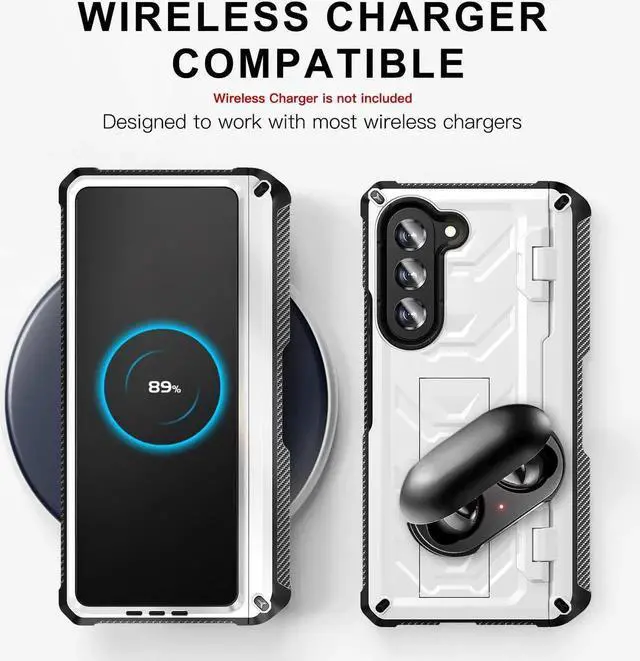 Alt view image 7 of 7 - For Samsung Galaxy Z Fold 5 Case with S Pen Holder Built-in Kickstand & Screen Protector, 360° Full-Body & Hinge Protection Rugged Heavy Duty Phone Cover for Galaxy Z Fold 5 2023 White