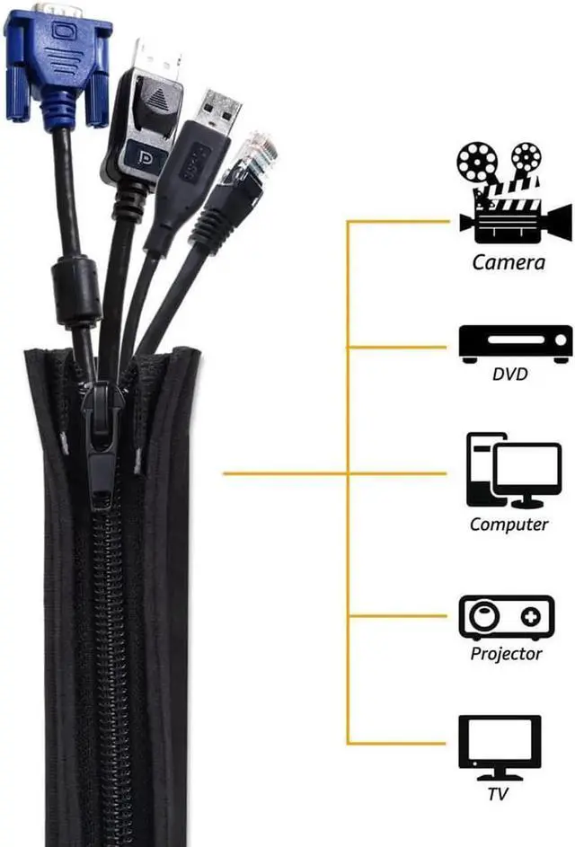 Alt view image 7 of 7 - Cord Organizer System Cable Management Sleeve, 19.5 inch, Wire Cover with Zipper, Cable Wrap, Cord Sleeves for TV, Computer, Office, Home Entertainment, 4 Pack