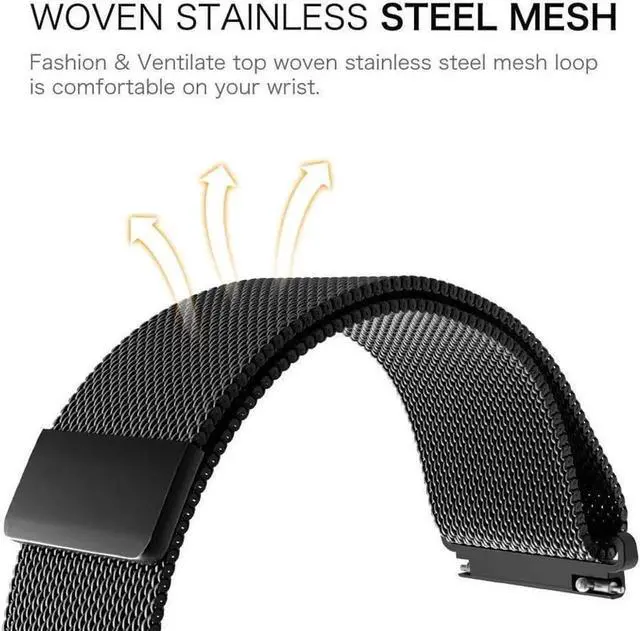 Alt view image 7 of 7 - Compatible Galaxy Watch (42mm)/Galaxy Watch Active Bands Sets, 20mm 2 Pack Stainless Steel Band+ Mesh Loop Band Bracelet Strap for Compatible Galaxy Watch 42mm/Ticwatch E/Galaxy Watch Active 40mm