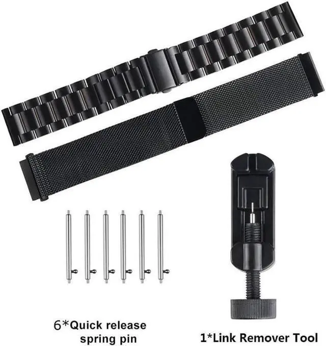 Alt view image 2 of 7 - Compatible Galaxy Watch (42mm)/Galaxy Watch Active Bands Sets, 20mm 2 Pack Stainless Steel Band+ Mesh Loop Band Bracelet Strap for Compatible Galaxy Watch 42mm/Ticwatch E/Galaxy Watch Active 40mm