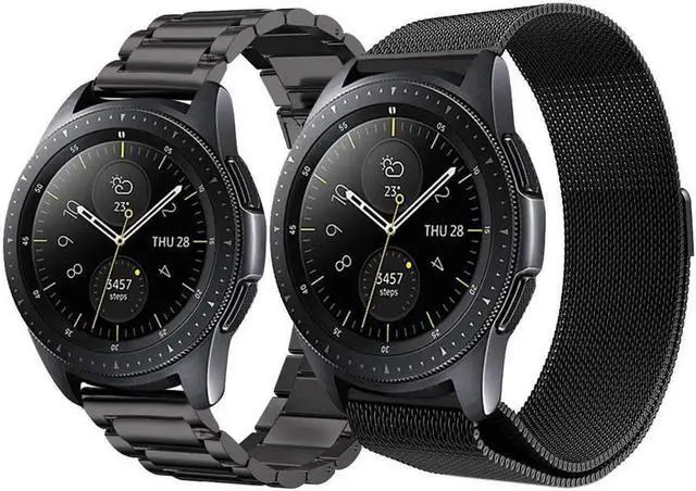Main image of Compatible Galaxy Watch (42mm)/Galaxy Watch Active Bands Sets, 20mm 2 Pack Stainless Steel Band+ Mesh Loop Band Bracelet Strap for Compatible Galaxy Watch 42mm/Ticwatch E/Galaxy Watch Active 40mm