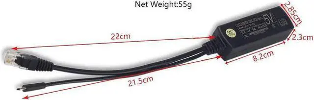 Alt view image 7 of 7 - IEEE 802.3af Micro USB Active PoE Splitter Power Over Ethernet Adapter 48V to 5V 2.4A for Echo Dot, Tablets, Dropcam or Raspberry Pi