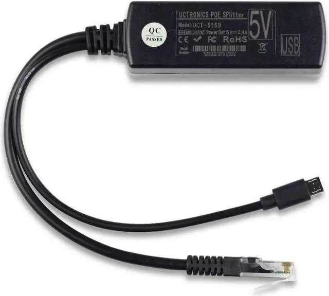 Alt view image 3 of 7 - IEEE 802.3af Micro USB Active PoE Splitter Power Over Ethernet Adapter 48V to 5V 2.4A for Echo Dot, Tablets, Dropcam or Raspberry Pi