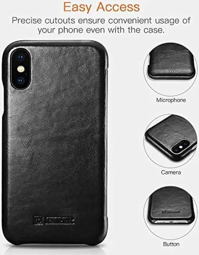 Alt view image 6 of 7 - iPhone Xs MAX Leather Case Genuine Vintage Leather Flip Folio Opening Cover in Curved Edge Design Slim Thin Side Open Case for iPhone Xs MAX 6.5 Inch