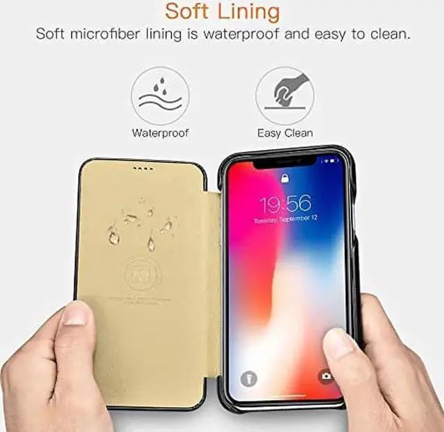Alt view image 3 of 7 - iPhone Xs MAX Leather Case Genuine Vintage Leather Flip Folio Opening Cover in Curved Edge Design Slim Thin Side Open Case for iPhone Xs MAX 6.5 Inch