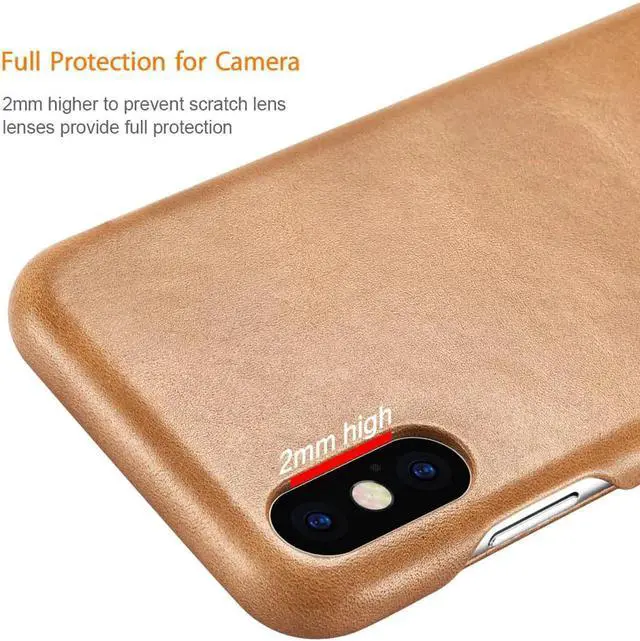 Alt view image 3 of 5 - iPhone Xs MAX Leather Case Genuine Vintage Leather Flip Folio Opening Cover in Curved Edge Design Slim Thin Side Open Case for iPhone Xs MAX 6.5 Inch Khaki