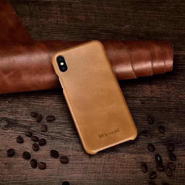 Alt view image 2 of 5 - iPhone Xs MAX Leather Case Genuine Vintage Leather Flip Folio Opening Cover in Curved Edge Design Slim Thin Side Open Case for iPhone Xs MAX 6.5 Inch Khaki