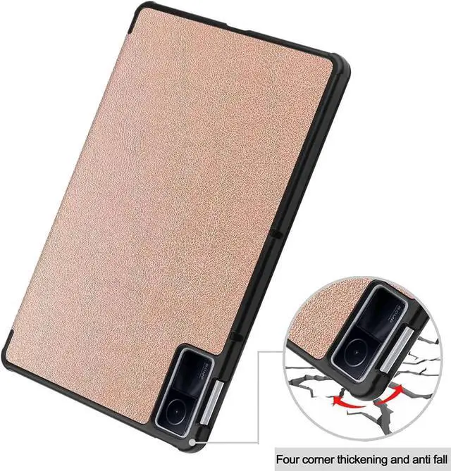 Alt view image 3 of 7 - Case for Xiaomi Redmi Pad 10.61 inch 2022, Tri fold Slim Auto Wake Lightweight Hard Shell Smart Protective Stand Cover with Universal Stylus Pen Rose Gold
