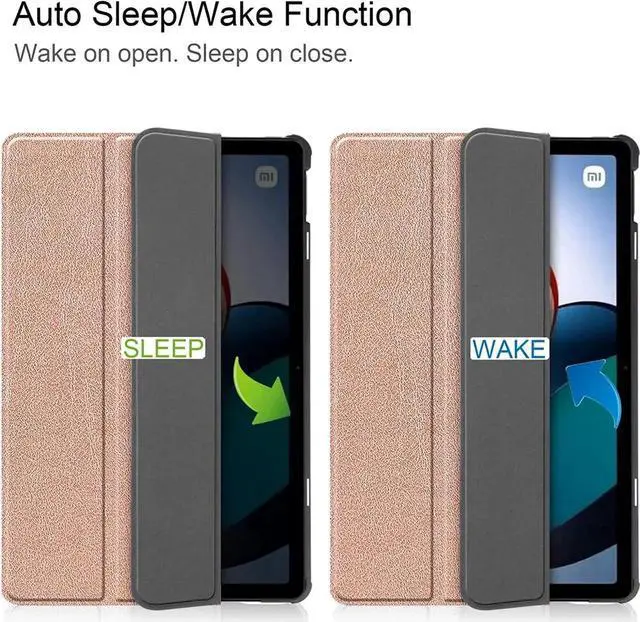 Alt view image 4 of 7 - Case for Xiaomi Redmi Pad 10.61 inch 2022, Tri fold Slim Auto Wake Lightweight Hard Shell Smart Protective Stand Cover with Universal Stylus Pen Rose Gold