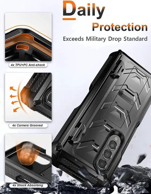 Alt view image 4 of 7 - For Samsung Galaxy Z Fold 4 Case with S Pen Holder Built-in Kickstand & Screen Protector, 360° Full-Body & Hinge Protection Rugged Heavy Duty Phone Cover for Galaxy Z Fold 4 2022 5G