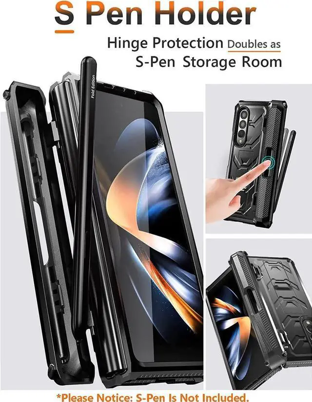 Alt view image 2 of 7 - For Samsung Galaxy Z Fold 4 Case with S Pen Holder Built-in Kickstand & Screen Protector, 360° Full-Body & Hinge Protection Rugged Heavy Duty Phone Cover for Galaxy Z Fold 4 2022 5G