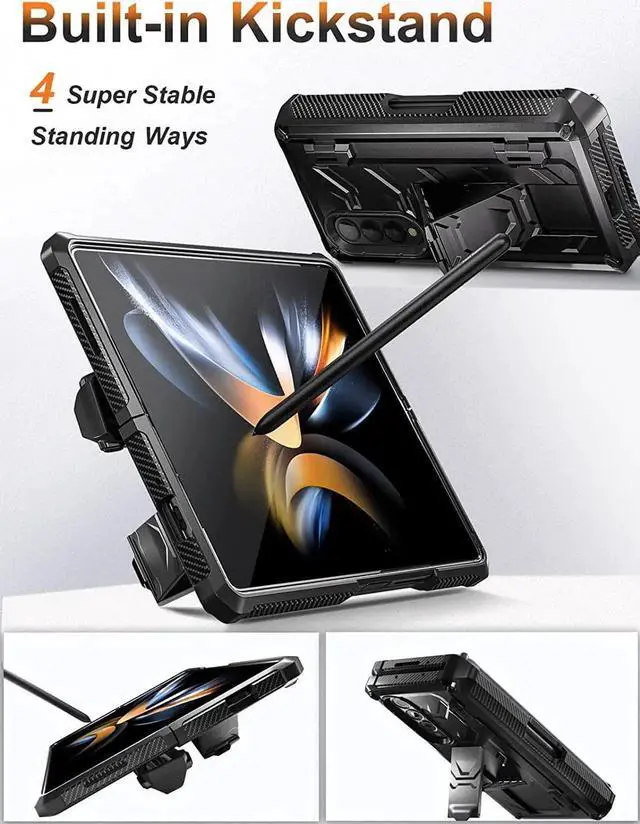 Alt view image 5 of 7 - For Samsung Galaxy Z Fold 4 Case with S Pen Holder Built-in Kickstand & Screen Protector, 360° Full-Body & Hinge Protection Rugged Heavy Duty Phone Cover for Galaxy Z Fold 4 2022 5G