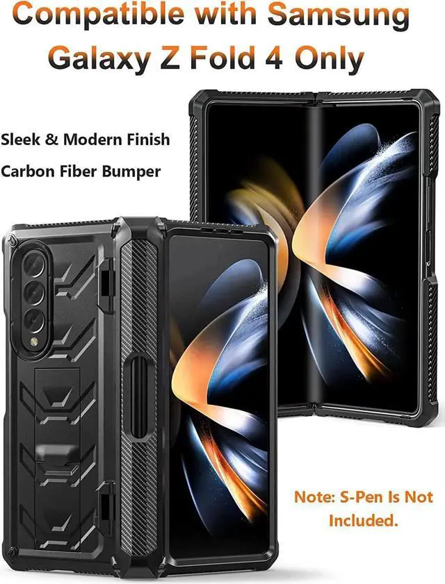 Alt view image 7 of 7 - For Samsung Galaxy Z Fold 4 Case with S Pen Holder Built-in Kickstand & Screen Protector, 360° Full-Body & Hinge Protection Rugged Heavy Duty Phone Cover for Galaxy Z Fold 4 2022 5G