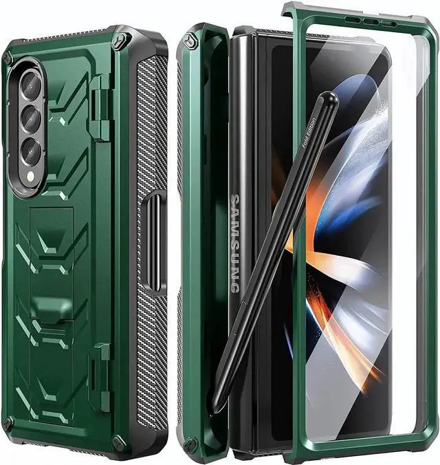 Main image of For Samsung Galaxy Z Fold 4 Case with S Pen Holder Built-in Kickstand & Screen Protector, 360° Full-Body & Hinge Protection Rugged Heavy Duty Phone Cover for Galaxy Z Fold 4 2022 5G Green