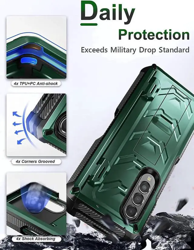 Alt view image 6 of 7 - For Samsung Galaxy Z Fold 4 Case with S Pen Holder Built-in Kickstand & Screen Protector, 360° Full-Body & Hinge Protection Rugged Heavy Duty Phone Cover for Galaxy Z Fold 4 2022 5G Green