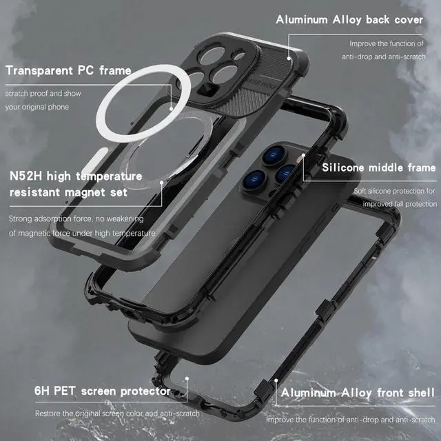 Alt view image 3 of 7 - iPhone 14 Pro Waterproof Case, MagSafe Compatible, Built-in Screen Protector IP68 Underwater Dustproof 360 Full Body Shockproof Protective Cover for iPhone 14 Pro 6.1 inch 2022