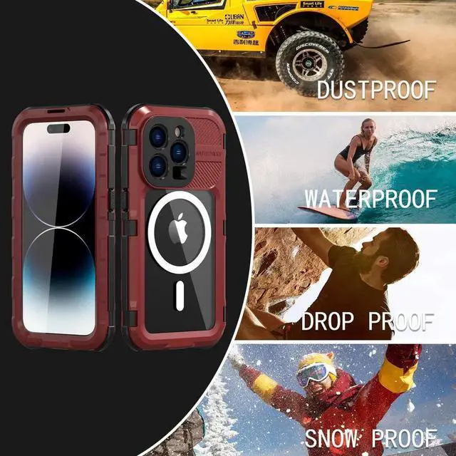 Alt view image 2 of 7 - iPhone 14 Pro Waterproof Case, MagSafe Compatible, Built-in Screen Protector IP68 Underwater Dustproof 360 Full Body Shockproof Protective Cover for iPhone 14 Pro 6.1 inch 2022 Red