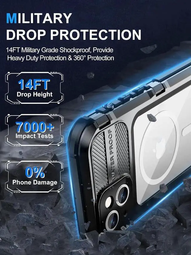 Alt view image 4 of 7 - Waterproof Case for iPhone 15 Plus 6.7 inch, Built-in Screen Protector, [IP68 Water Proof] [14FT Military Grade Shockproof] Metal Full Body Aluminum Protective Drop Protection Cover for iPhone 15 Plus