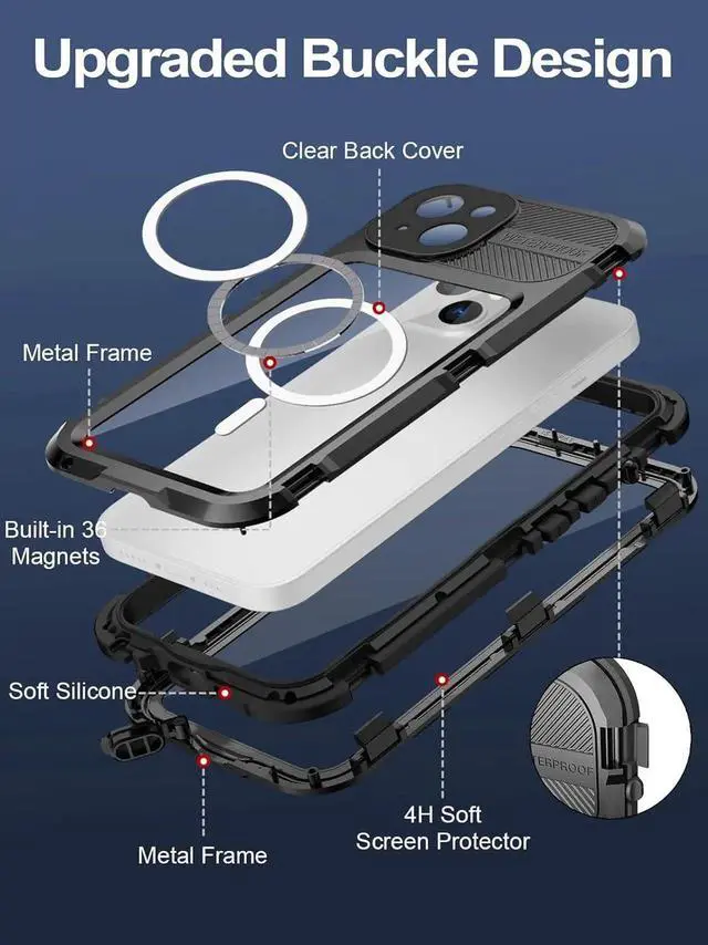 Alt view image 5 of 7 - Waterproof Case for iPhone 15 Plus 6.7 inch, Built-in Screen Protector, [IP68 Water Proof] [14FT Military Grade Shockproof] Metal Full Body Aluminum Protective Drop Protection Cover for iPhone 15 Plus