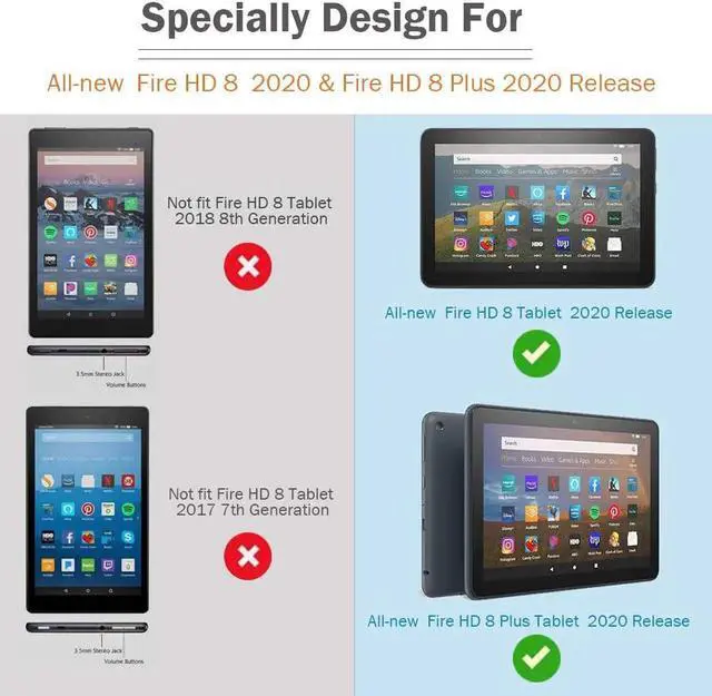 Alt view image 7 of 7 - Case for All-New Kindle Fire HD 8 2020 / Fire HD 8 Plus 2020 10th Generation Ultra Slim Smart PC Shell Folding Stand Cover with Auto Sleep Wake