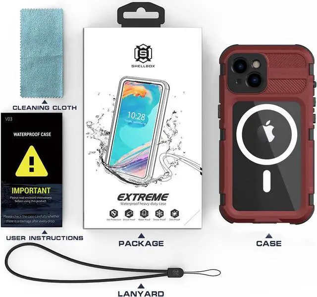 Alt view image 7 of 7 - iPhone 14 Plus 6.7 inch Waterproof Case, MagSafe Compatible, Built-in Screen Protector IP68 Underwater Dustproof 360 Full Body Shockproof Protective Cover Red