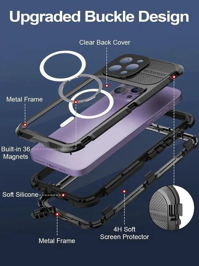 Alt view image 2 of 7 - Waterproof Case for iPhone 15 Pro 6.1 inch, Built-in [Screen Protector] [IP68 Water Proof] [14FT Military Grade Shockproof], Metal Full Body Aluminum Protective Drop Protection Cover for iPhone 15 Pro