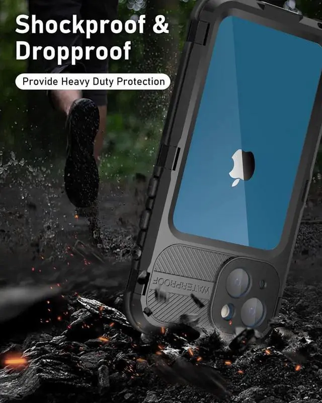 Alt view image 7 of 7 - iPhone 13 Waterproof Metal Case with Built-in Screen Protector [15FT Military Grade Shockproof][IP68 Water Proof], Full Body Aluminum Protective Drop Protection Cover for iPhone 13 6.1 inch