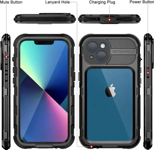Alt view image 5 of 7 - iPhone 13 Waterproof Metal Case with Built-in Screen Protector [15FT Military Grade Shockproof][IP68 Water Proof], Full Body Aluminum Protective Drop Protection Cover for iPhone 13 6.1 inch