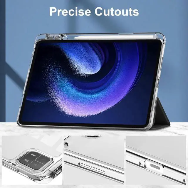 Alt view image 2 of 7 - Protective Case for Xiaomi Mi Pad 6 / 6 Pro 11 Inch 2023 with S Pen Holder, Universal Stylus Pen,Transparent Hard Shell Back Trifold Smart Stand Cover