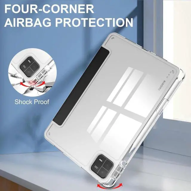 Alt view image 3 of 7 - Protective Case for Xiaomi Mi Pad 6 / 6 Pro 11 Inch 2023 with S Pen Holder, Universal Stylus Pen,Transparent Hard Shell Back Trifold Smart Stand Cover