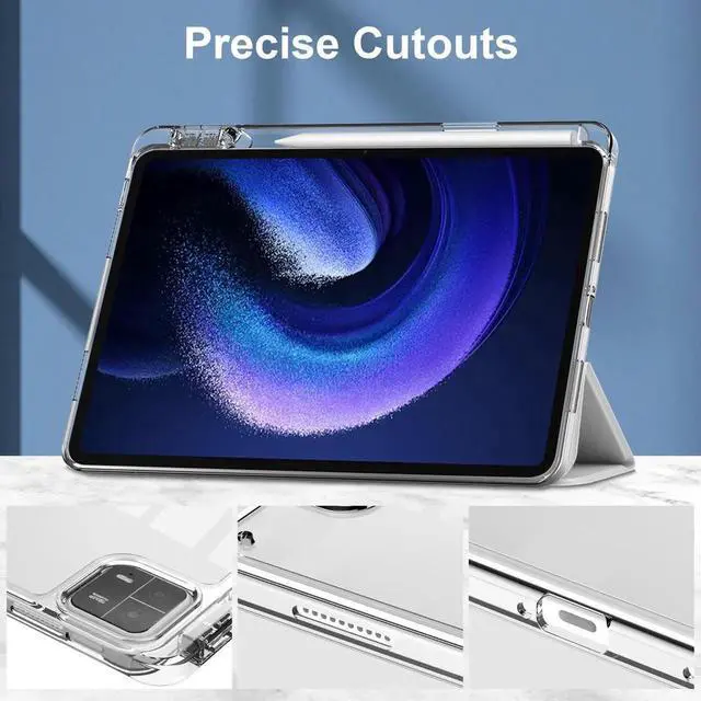 Alt view image 3 of 7 - Protective Case for Xiaomi Mi Pad 6 / 6 Pro 11 Inch 2023 with S Pen Holder, Universal Stylus Pen,Transparent Hard Shell Back Trifold Smart Stand Cover Silver