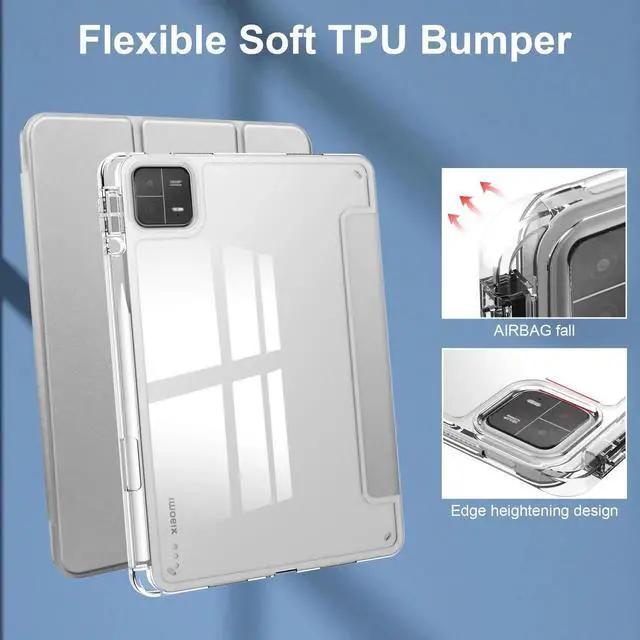 Alt view image 6 of 7 - Protective Case for Xiaomi Mi Pad 6 / 6 Pro 11 Inch 2023 with S Pen Holder, Universal Stylus Pen,Transparent Hard Shell Back Trifold Smart Stand Cover Silver