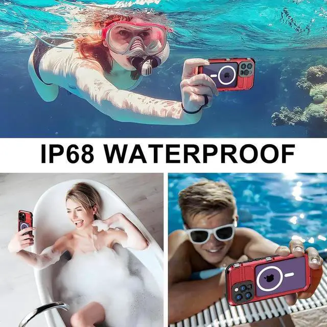 Alt view image 4 of 7 - Waterproof Case for iPhone 15 Pro Max 6.7 inch, Built-in [Screen Protector] [IP68 Water Proof] [14FT Military Grade Shockproof], Metal Full Body Aluminum Protective Drop Protection Cover Red