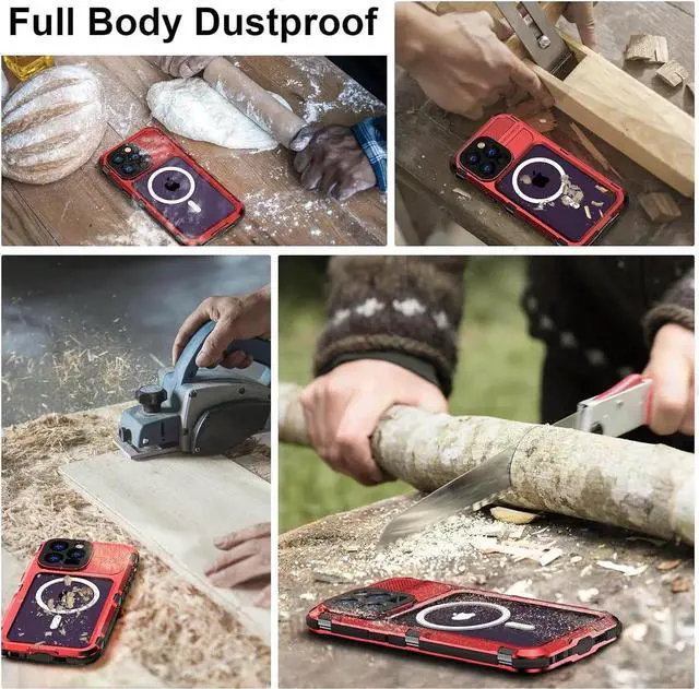 Alt view image 2 of 7 - Waterproof Case for iPhone 15 Pro Max 6.7 inch, Built-in [Screen Protector] [IP68 Water Proof] [14FT Military Grade Shockproof], Metal Full Body Aluminum Protective Drop Protection Cover Red