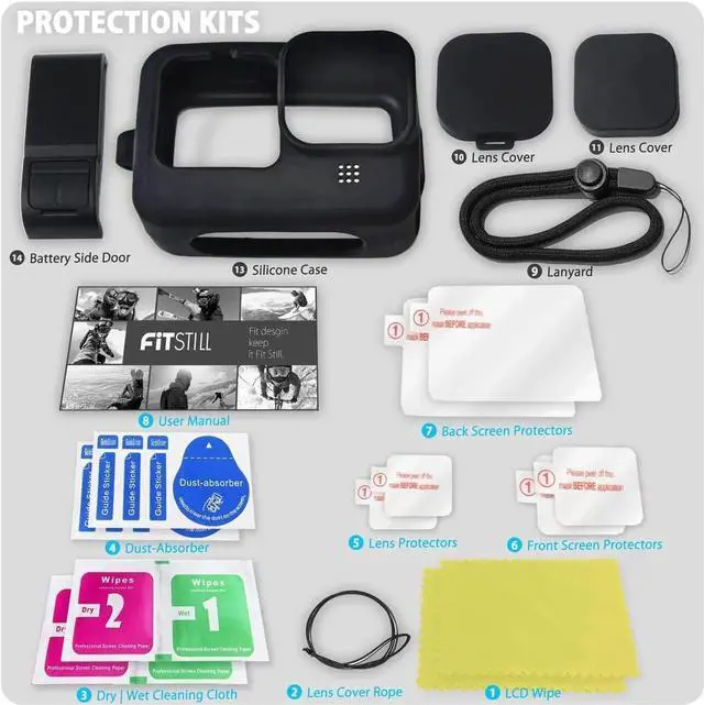 Alt view image 2 of 7 - Silicone Sleeve Case for GoPro Hero 12 / Hero 11 / Hero 10 / Hero 9 Black, Battery Side Cover & Screen Protectors & Lens Caps & Lanyard for Go Pro Hero 12/11/10/9 Accessories Kit