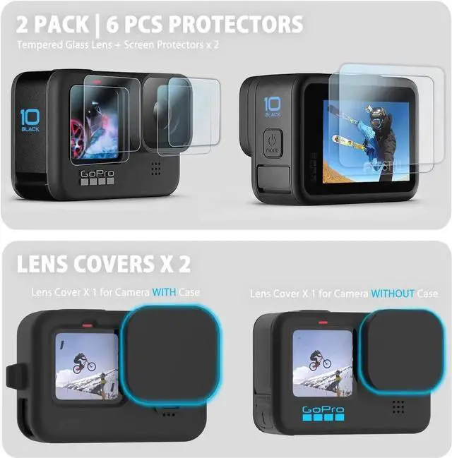 Alt view image 7 of 7 - Silicone Sleeve Case for GoPro Hero 12 / Hero 11 / Hero 10 / Hero 9 Black, Battery Side Cover & Screen Protectors & Lens Caps & Lanyard for Go Pro Hero 12/11/10/9 Accessories Kit