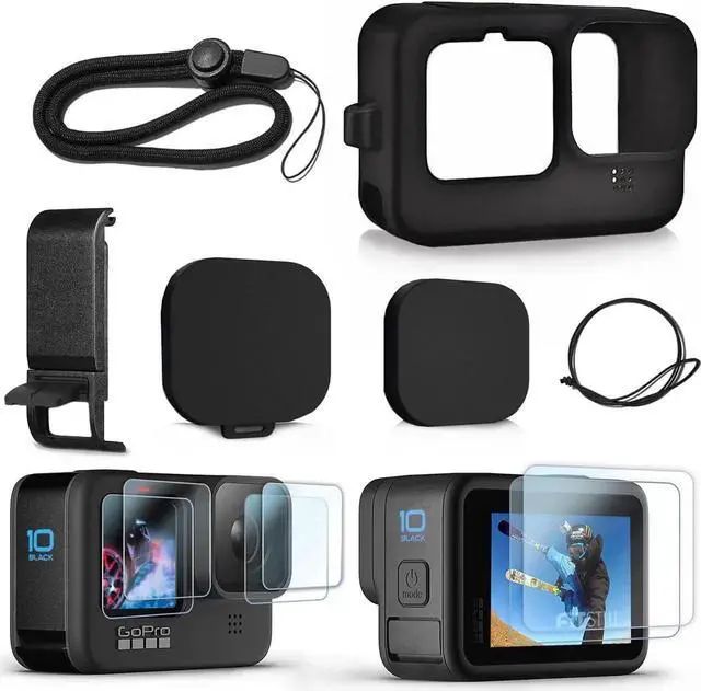 Main image of Silicone Sleeve Case for GoPro Hero 12 / Hero 11 / Hero 10 / Hero 9 Black, Battery Side Cover & Screen Protectors & Lens Caps & Lanyard for Go Pro Hero 12/11/10/9 Accessories Kit