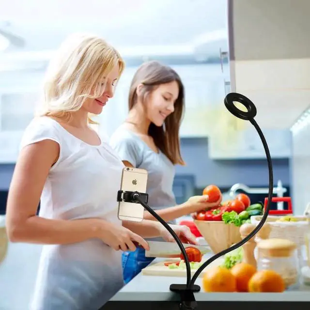 Alt view image 5 of 7 - Selfie Ring Light with Cell Phone Holder Stand for Live Stream / Makeup, Clip Lazy Bracket for iPhone / Android, [3-Light Mode] [10-Level Brightness] LED Desk Lamp for Kitchen, Bedroom