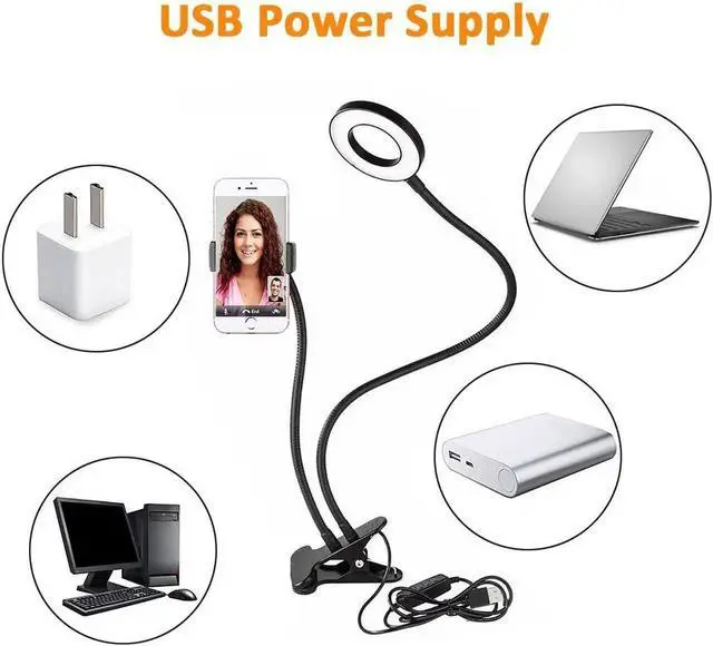 Alt view image 6 of 7 - Selfie Ring Light with Cell Phone Holder Stand for Live Stream / Makeup, Clip Lazy Bracket for iPhone / Android, [3-Light Mode] [10-Level Brightness] LED Desk Lamp for Kitchen, Bedroom