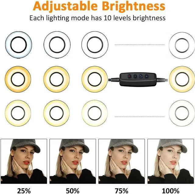 Alt view image 2 of 7 - Selfie Ring Light with Cell Phone Holder Stand for Live Stream / Makeup, Clip Lazy Bracket for iPhone / Android, [3-Light Mode] [10-Level Brightness] LED Desk Lamp for Kitchen, Bedroom