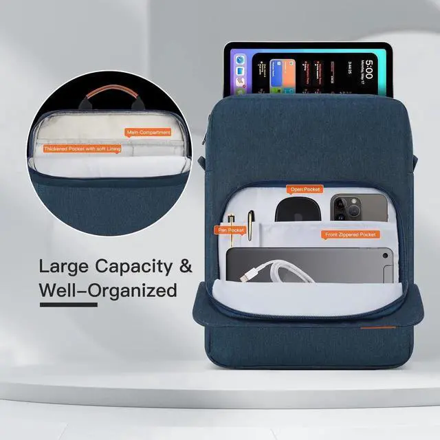 Alt view image 3 of 7 - 9-11 Inch Tablet Shoulder Bag Carrying Case for 11" iPad Pro M4/ iPad Air 11" M3 M2 2025 2024, iPad A16 11" 2025, New Amazon Fire Max 11/10.1" Fire HD 10 Plus, Vertical Laptop Sleeve Handbag