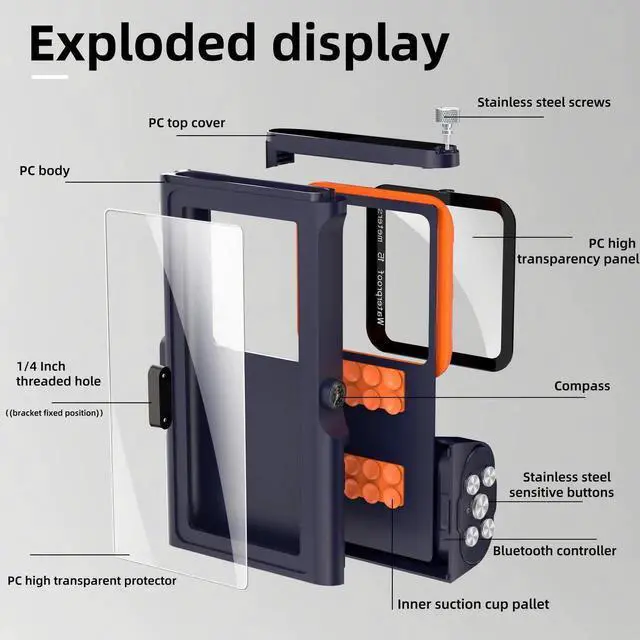 Alt view image 5 of 7 - Universal Waterproof Phone Case for Snorkeling Diving Swimming Surfing Scuba Bluetooth Control for Phone16/15/14 Pro Max Samsung Galaxy S25/S24/S23 Ultra up to 6.9" Blue