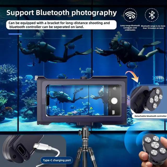 Alt view image 3 of 7 - Universal Waterproof Phone Case for Snorkeling Diving Swimming Surfing Scuba Bluetooth Control for Phone16/15/14 Pro Max Samsung Galaxy S25/S24/S23 Ultra up to 6.9" Blue