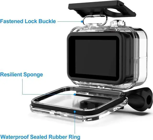 Alt view image 3 of 7 - Waterproof Case for GoPro Hero 12 / Hero 11 / Hero 10 / Hero 9 Black, 60M/196FT Underwater Protective Dive Housing Shell with Bracket Mount Accessories for Go Pro Hero 12/11/10/9 Action Camera