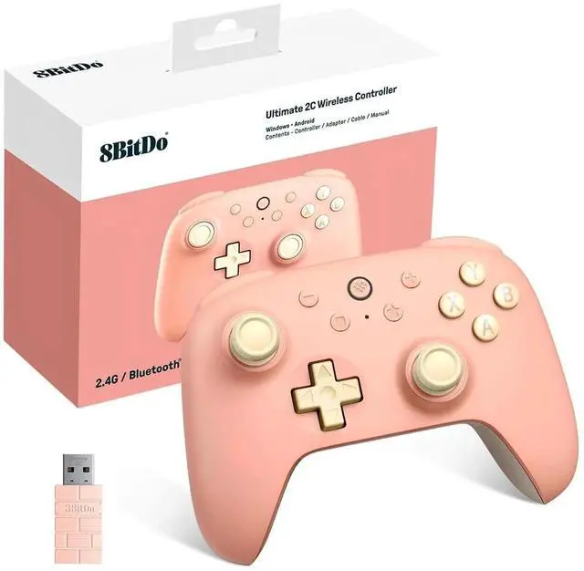 Main image of 8Bitdo Ultimate 2C Wireless Controller for Windows PC and Android, Gamepad with 1000Hz Polling Rate, Remappable L4/R4 Bumpers, Rumble Vibration and Turbo Function Pink