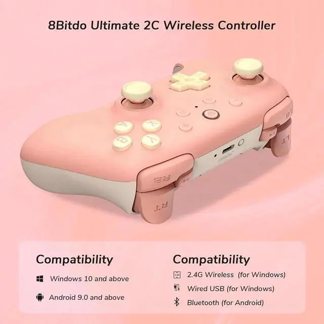 Alt view image 7 of 7 - 8Bitdo Ultimate 2C Wireless Controller for Windows PC and Android, Gamepad with 1000Hz Polling Rate, Remappable L4/R4 Bumpers, Rumble Vibration and Turbo Function Pink