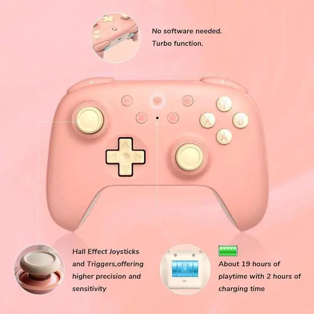 Alt view image 3 of 7 - 8Bitdo Ultimate 2C Wireless Controller for Windows PC and Android, Gamepad with 1000Hz Polling Rate, Remappable L4/R4 Bumpers, Rumble Vibration and Turbo Function Pink