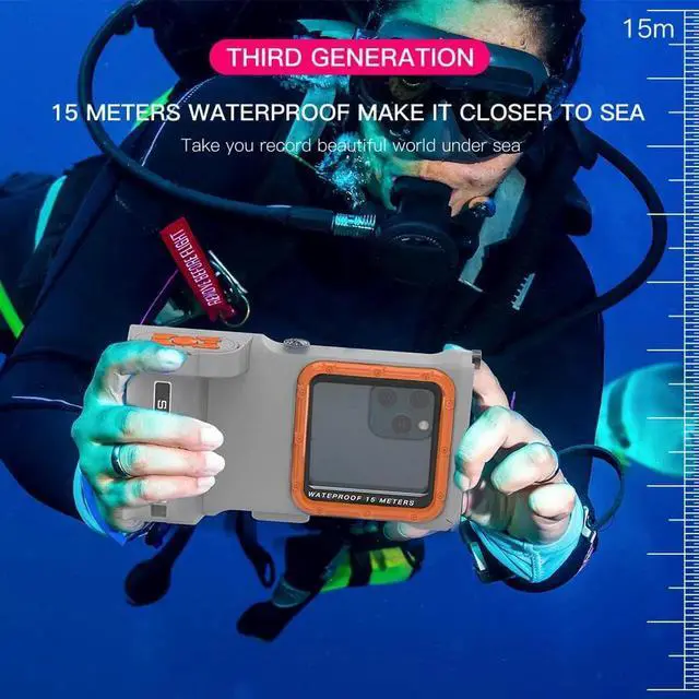Alt view image 5 of 7 - [50 ft/15m] Diving Phone Case with Bluetooth Remote Control, Universal Cell Phone Waterproof Case for Surfing Swimming Snorkeling, Deep Underwater Protection Case for iPhone and Android Phones Gray