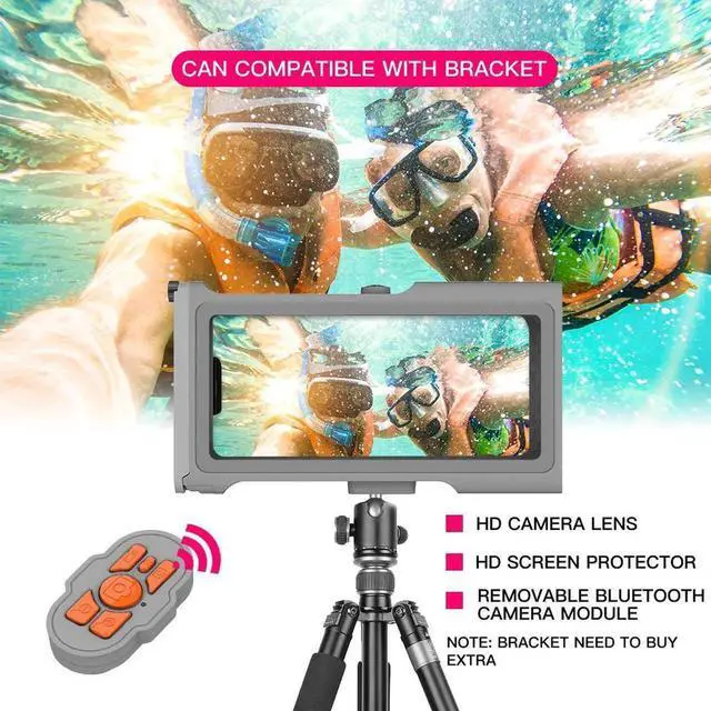 Alt view image 2 of 7 - [50 ft/15m] Diving Phone Case with Bluetooth Remote Control, Universal Cell Phone Waterproof Case for Surfing Swimming Snorkeling, Deep Underwater Protection Case for iPhone and Android Phones Gray