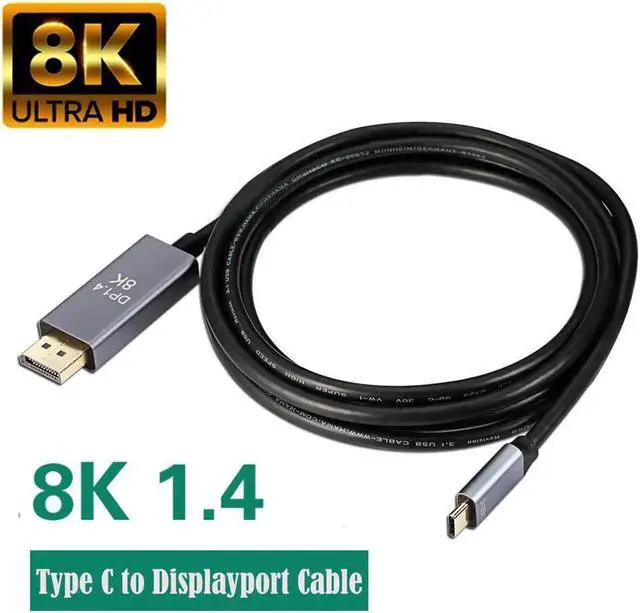 Main image of USB C to DisplayPort 1.4 Cable 8K @30Hz 4K @144Hz USB 3.1 Type C Thunderbolt 3 to DP Cable for MacBook 2017 DellXPS 15 Disply XDR Galaxy - 10 FEET